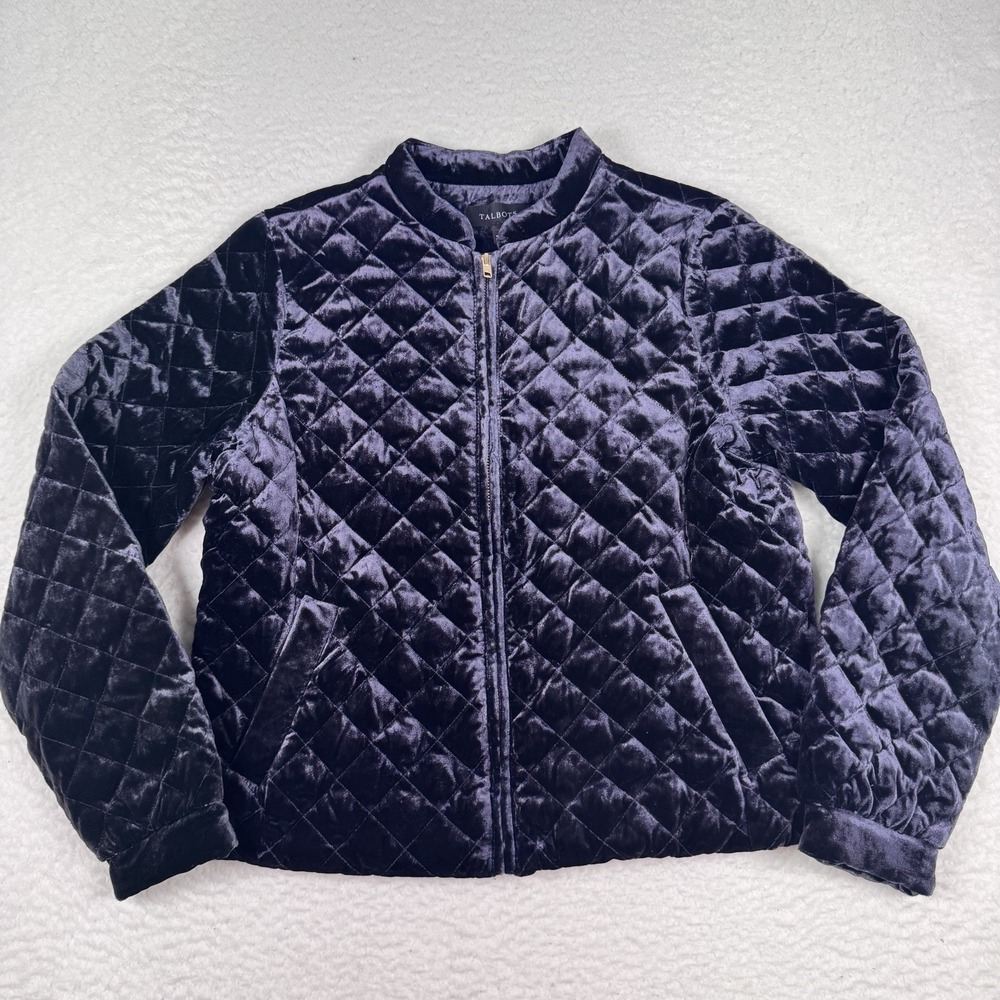 Talbots Genuine Down Velvet Quilted Jacket Women's Small Full Zip Purple‎ NWT